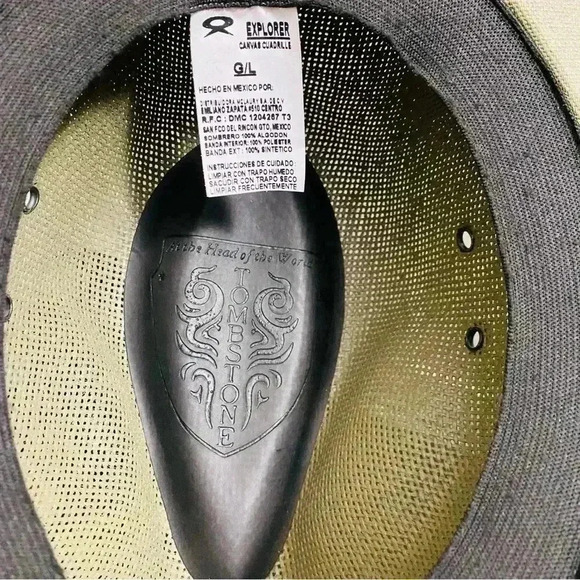 TOMBSTONE Large explorer canvas quadrille Fedora Cowboy olive green braided‎ - Picture 3 of 6